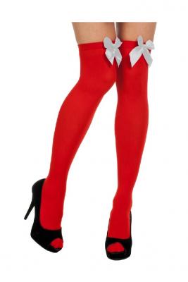 W50021-32 rot mit weißer Schleife Damen Overknees Teufel Kostüm