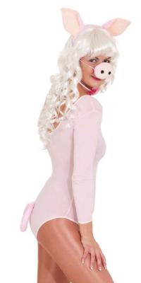 O43827 rosa Schwein 4 teiliges Schweine Set Haarreif Schleife Nase Schwanz Schweineset