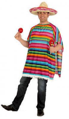 O7204 bunt Herren-Damen Poncho Mexikanerüberwurf