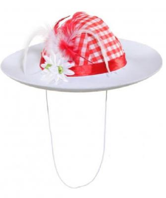 O23328 rot-weiß Damen Trachtenhut Wiesenhut