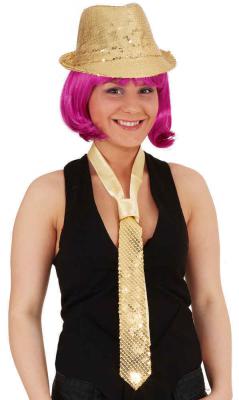 O23115-25 gold Trilby Pailletten Hut Glitzerhut Partyhut - 1