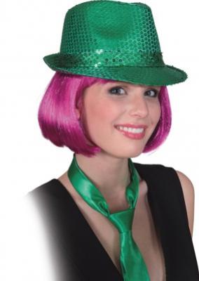 O23115-16 grün Trilby Pailletten Hut Glitzerhut Partyhut - 1