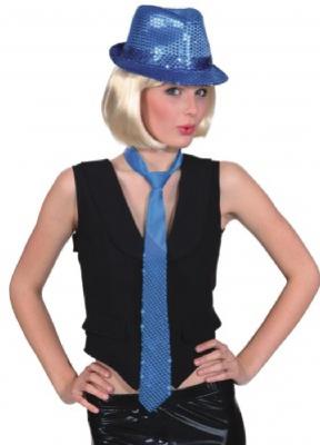 O23115-13 blau Trilby Pailletten Hut Glitzerhut Partyhut - 1