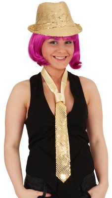 O22580-25 gold Pailletten Krawatte Schlips - 1