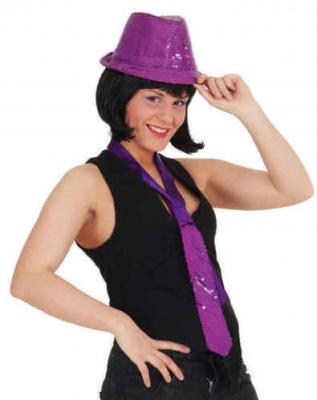 O22580-19 lila Pailletten Krawatte Schlips - 1