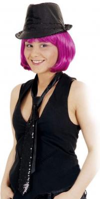 O22580-02 schwarz Pailletten Krawatte Schlips - 1