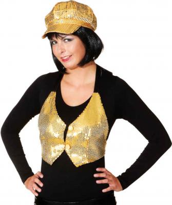 O9523 Damen Pailletten Weste gold Einheitsgröße