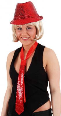 O23115-18 rot Trilby Pailletten Hut Glitzerhut Partyhut - 1