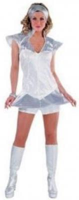 M213120-A weiß-silber Damen Discokostüm Kleid und Hotpents