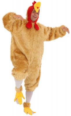 O7118-54-58 beige Damen Herren Hahn Kostüm Huhn Overall mit Fußstulpen Gr. 54-58 - 0