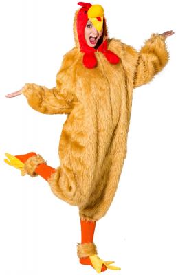 O7118-54-58 beige Damen Herren Hahn Kostüm Huhn Overall mit Fußstulpen Gr. 54-58 - 1