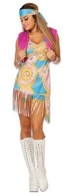 W6415-38 Hippie Kleid mit Weste und Kopftuch Gr.38 - 1