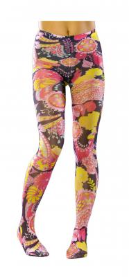O41030-rose-bunt Damen Flowerpower Hippy Strumpfhose - 1