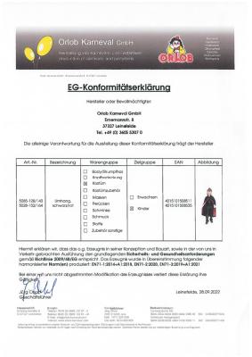 O5085-152-164 schwarz Kinder Vampirumhang Draculaumhang Gr.152-164 - 1