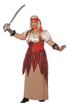 W4282-46 braun-rot Damen Seeräuberin Piratenkleid Gr.46 - 1