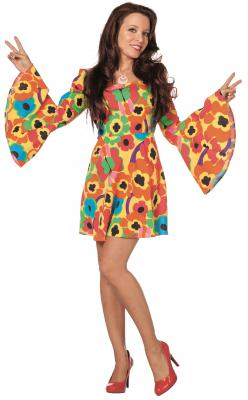 L3201152 grosse Blume gelb Damen Hippie Kostüm-Kleid - 0