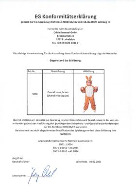 O5066 braun-weiß Kinder Junge Mädchen Hase Hasen Kostüm Overall - 3