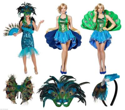O9231 Damen Pfauen Kostüm Kleid - 1