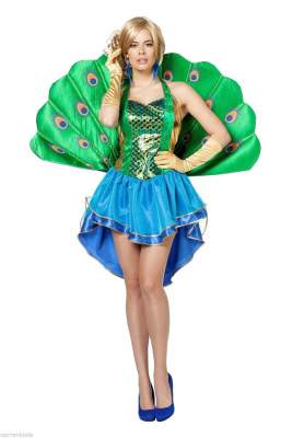 W4827 Damen Pfauen Kleid Kostüm mit Flügel - 0