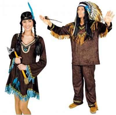 K31250688 braun-türkis Damen Indianer Kostüm-Kleid - 1