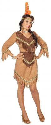 L3200830 Damen langarm Indianerin Indianer-Kleid beige