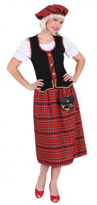 O1097-A Damen Schottenkleid lang rot-schwarz Schottenkostüm - 0