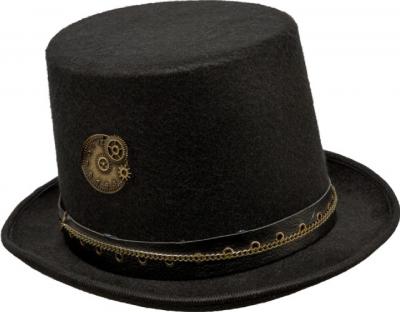 O23688 Zylinder schwarz mit Schmuck Steampunk Hut Kopfweite 60 cm - 1