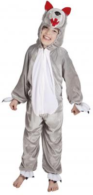 B88038 grau-weiß Kinder Junge Mädchen Damen Herren Wolf Overall Kostüm - 1