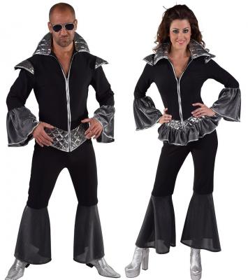 M216225 schwarz-silber Herren Disco Anzug Partykostüm Disco King - 1