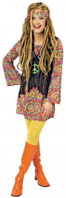 K31250205 Damen Hippy Kleid Hippiekostüm