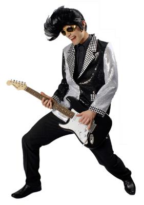 K35250881-A schwarz-silber Herren Pailletten Jacket Checker Discokostüm