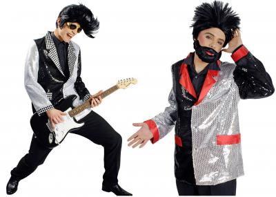 K35250881-A schwarz-silber Herren Pailletten Jacket Checker Discokostüm - 1