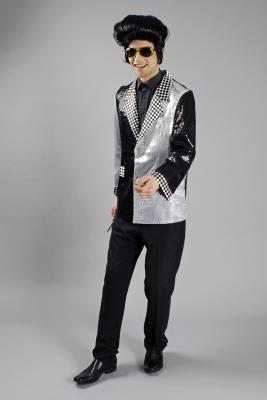 K35250881-A schwarz-silber Herren Pailletten Jacket Checker Discokostüm - 4