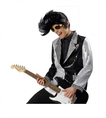 K35250881-A schwarz-silber Herren Pailletten Jacket Checker Discokostüm - 5