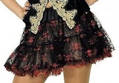 K84250838 Damen Petticoat schwarz mit Totenköpfen - 0