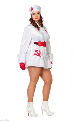 W4566 weiß-rot Damen Russenkleid Russenkostüm Kosakenkleid - 1