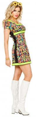 W4134 bunt Damen Hippiekostüm Partykleid Discokleid - 1
