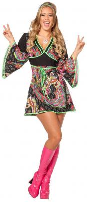 W4994-W4472 schwarz-bunt Damen Hippykleid Hippykostüm - 1