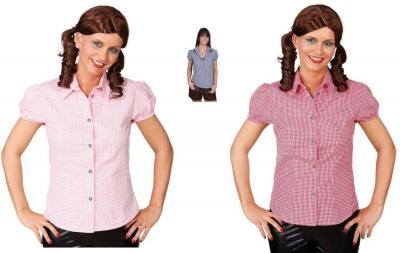 O9457 rosa-weiß-kariert Damen Trachtenbluse Bayernbluse - 1