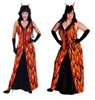 M210130 rot-gelb-schwarz Damen Flammenkleid Teufelkleid - 1