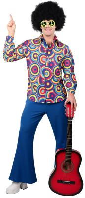O7338 Crazy-blau Herren Hippiehemd Discohemd Partyhemd