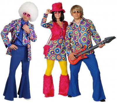 O9442-A Crazy-blau Damen Hippiekostüm Hippiekleid mit Weste - 1