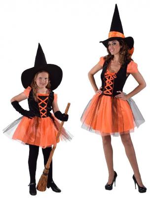 M216136 schwarz-orange Damen Hexenkleid Halloweenkleid - 1
