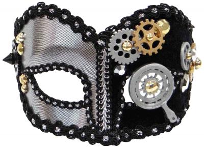 Oh5973 schwarz-silber Maske Zeitreise-Steampunk mit Brillenbügel