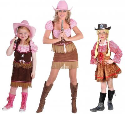 M211106 braun-rosa Damen Cowgirlkostüm Saloongirl - 1