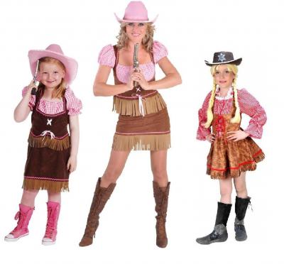 Ke02295 braun-rot-weiß-kariert Cowboy Mädchen Cowgirlkleid - 1