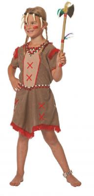 W3711 braun-rot Kinder Indianer Kostüm Sioux Mädchen Kleid - 0