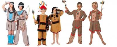 W3711 braun-rot Kinder Indianer Kostüm Sioux Mädchen Kleid - 1