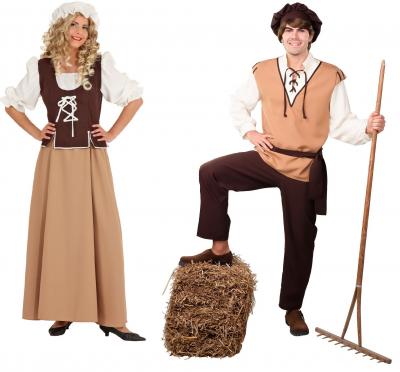 O766 Herren braun-beige Mittelalter Knecht Kostüm - 1