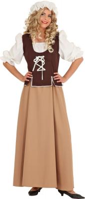 O1062 braun-beige Damen Mittelalter Magd Kostüm Kleid - 0